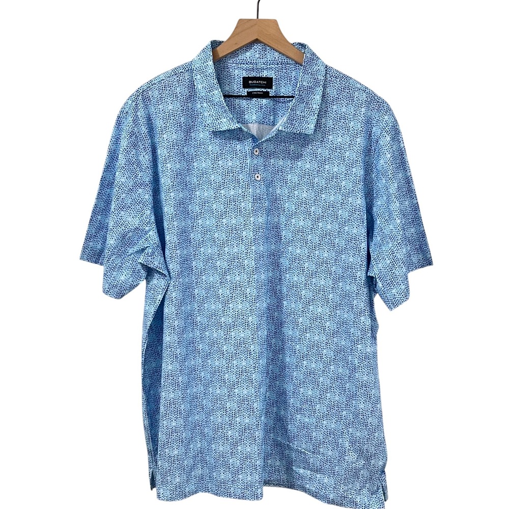 Bugatchi OoohCotton Tech Polo Shirt 3XL Air Blue Abstract Print Stretch NWOT
